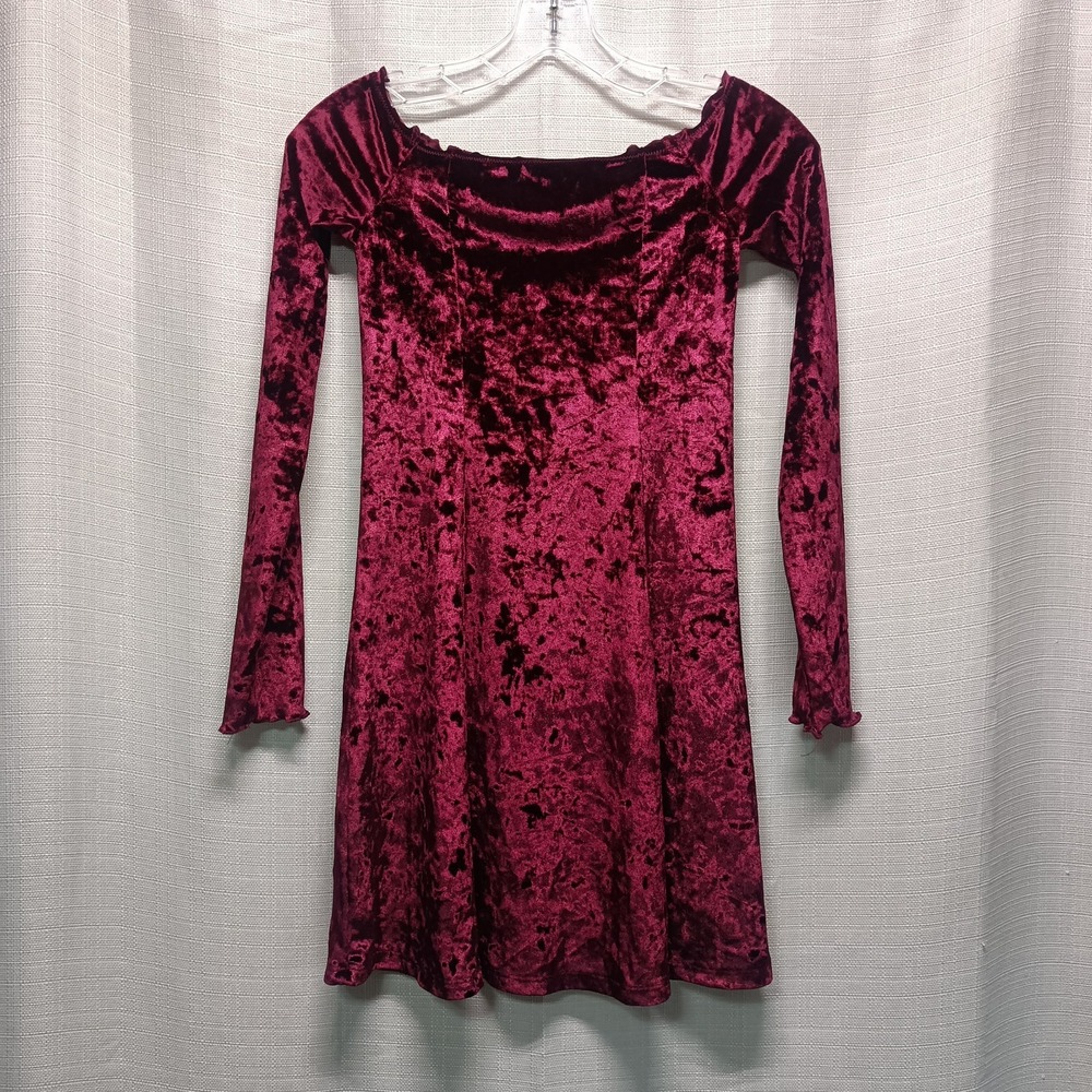 Hollister Burgundy Crushed Velvet‎ Women's Off Shoulder Dress Women's Size XS